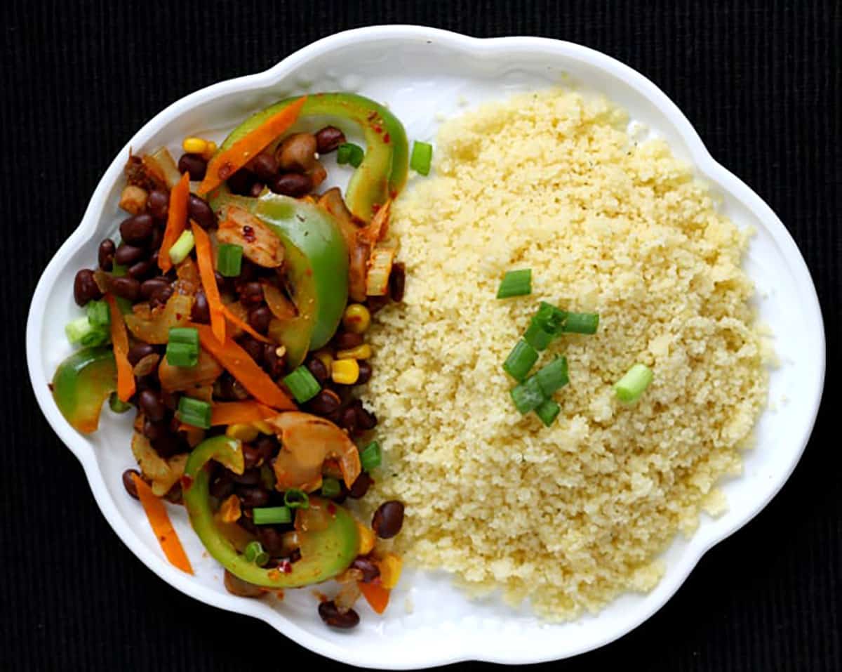 Best Couscous recipe for dinner or lunch served with stir-fried vegetables and black beans. 