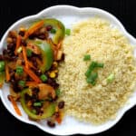 Easy Couscous with stir-fried vegetables and black beans. Simple couscous recipes for any meal.