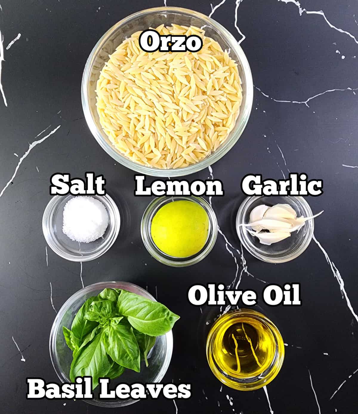 Ingredients used to make simple lemon orzo. 