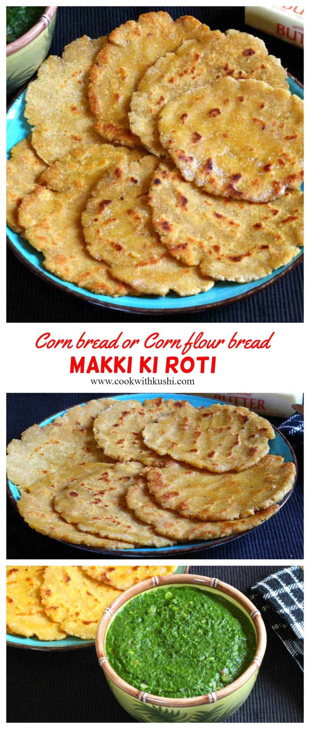 Corn bread or roti is a traditional healthy and delicious unleavened flat bread very popular in Punjab, India. Makki Ki Roti is prepared specially during winter using maize flour (makki ka atta) or cornmeal on tandoor oven or griddle (cast iron pan or tava). #easycornbreadrecipe #indianfood #indinbread #punjabifood #roti #winterrecipes #glutenfreebread #veganbread
