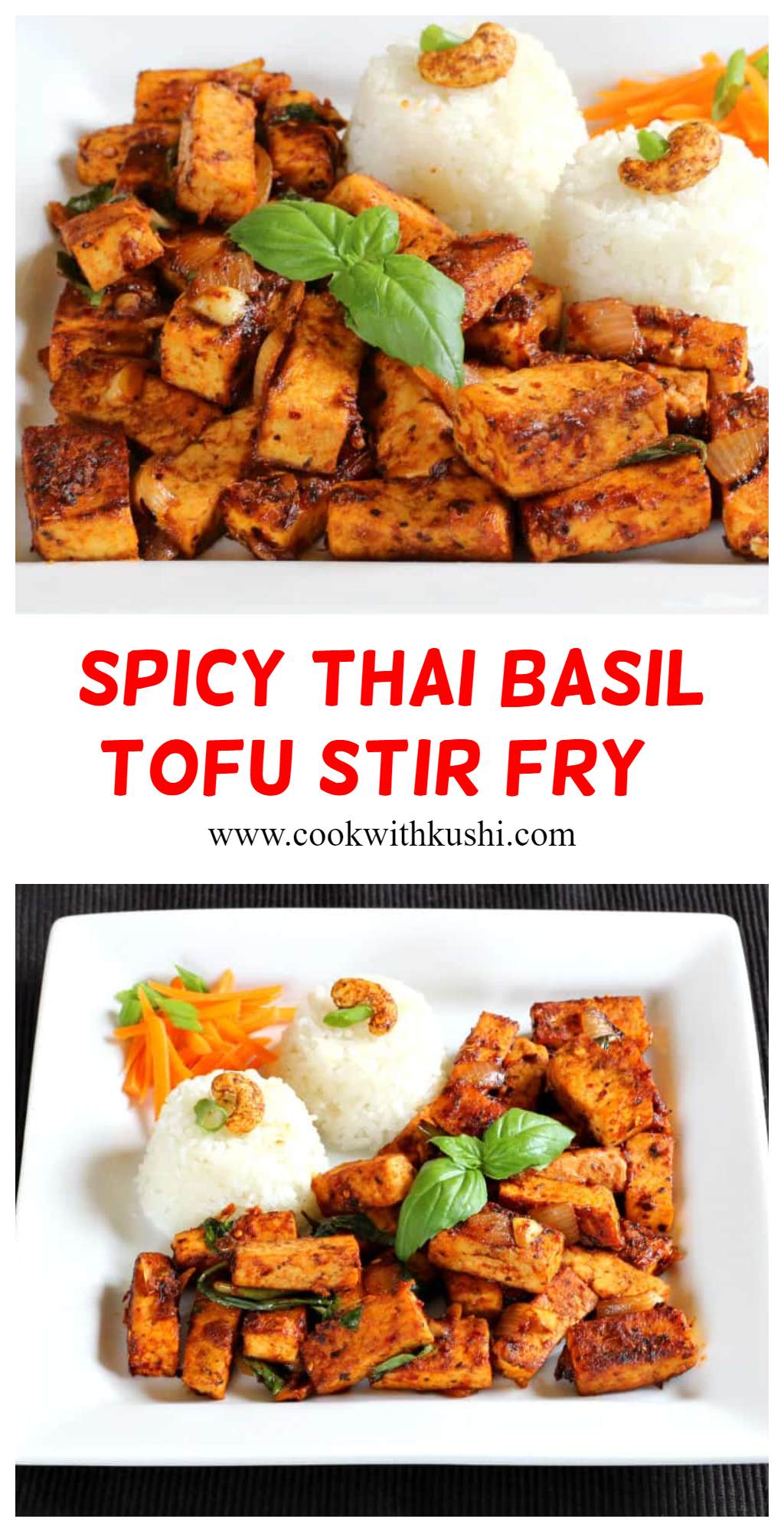 Spicy Basil Tofu or Thai Basil Tofu Stir Fry is delicious and flavorful dish prepared using tofu, fresh basil leaves and sauces. #tofurecipes #paneerrecipes #vegandinner #vegetarianmeal #vegantofu #healthytofu 