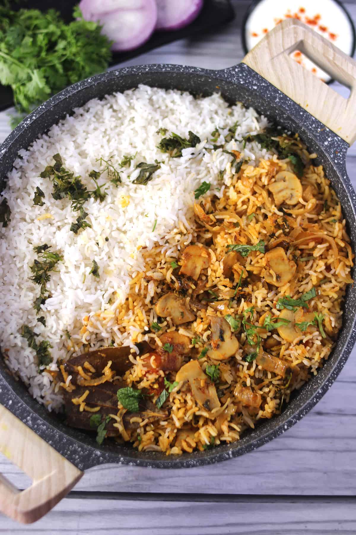 Best homemade simple and easy vegetarian Mushroom biryani (South Indian restaurant style).