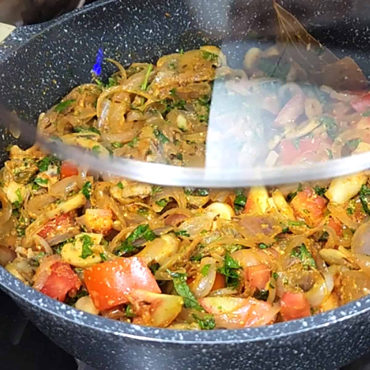 Cover and cook the biryani masala for best flavors. 