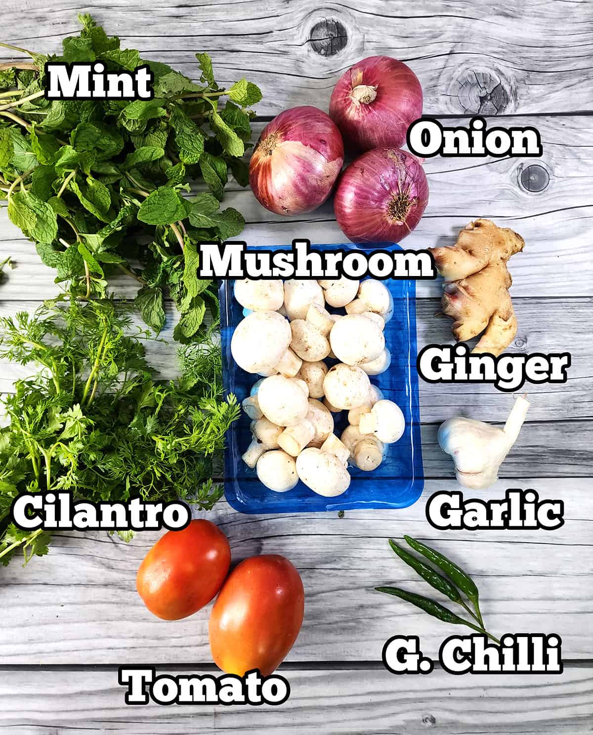 Mushroom biryani recipe ingredients. 