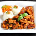 Spicy tofu recipe | vegan Thai basil tofu stir-fry | crispy pan-fried tofu | plant-based meal.