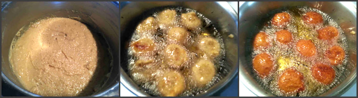 Step by step pictures on making of fried modak (kele mulik).