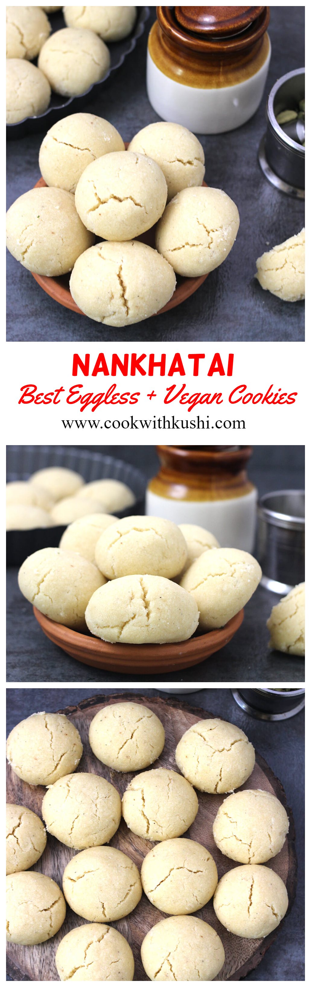 Nankhatai are melt in mouth, flavorful, eggless Indian biscuits or shortbread cookies prepared using just 5 ingredients #egglesscookies #vegancookies #Buttercookies #indiancookies #indianfestivalrecipes #ganeshchaturthisweets #diwwalisweets #festivalrecipes #indiansweets #Mithai #meetha #konkanirecipes #popularindiansweets