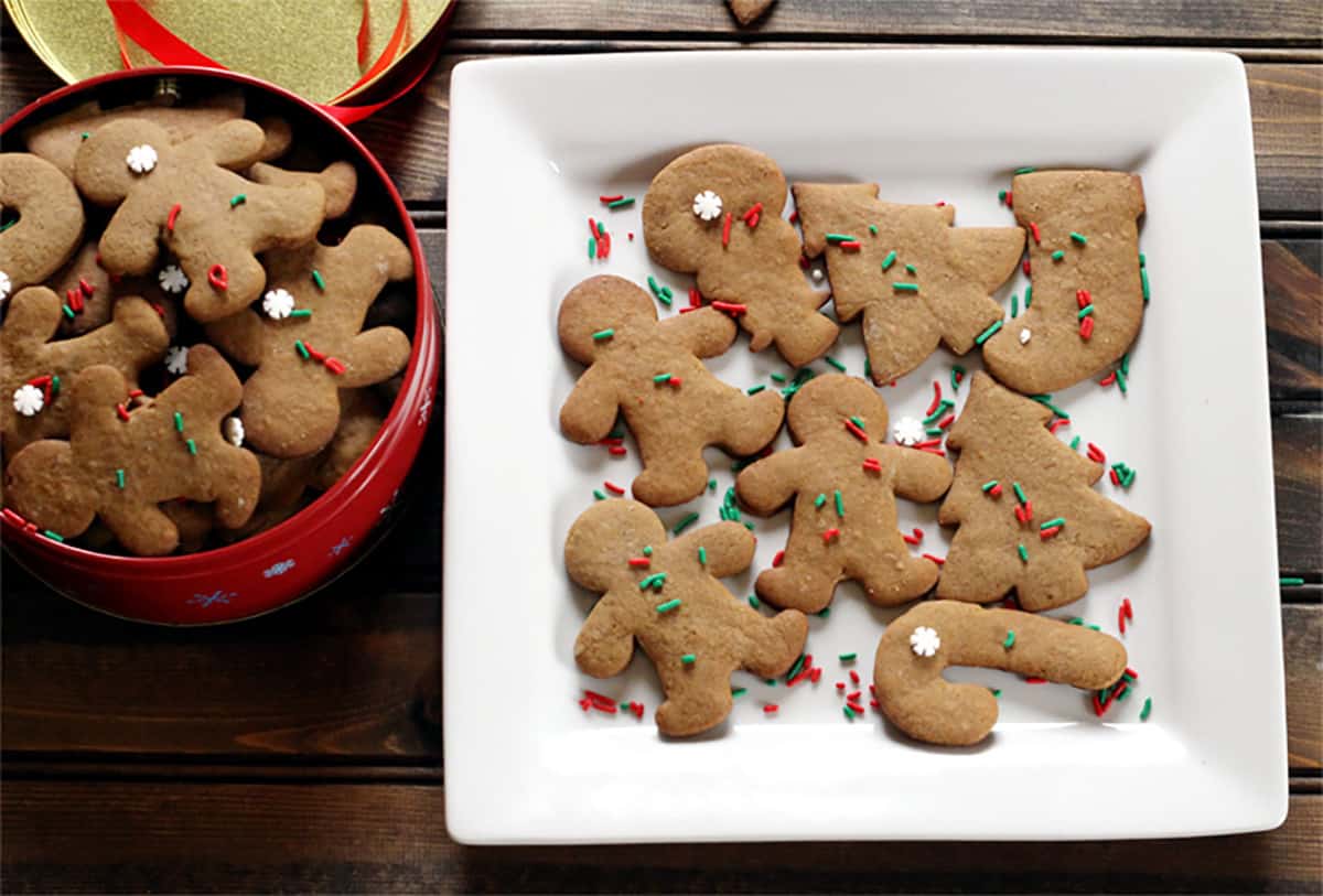 Christmas-themed gingerbread cookies - Gingerbread man, candy cane, Christmas tree, snowmen, wreath