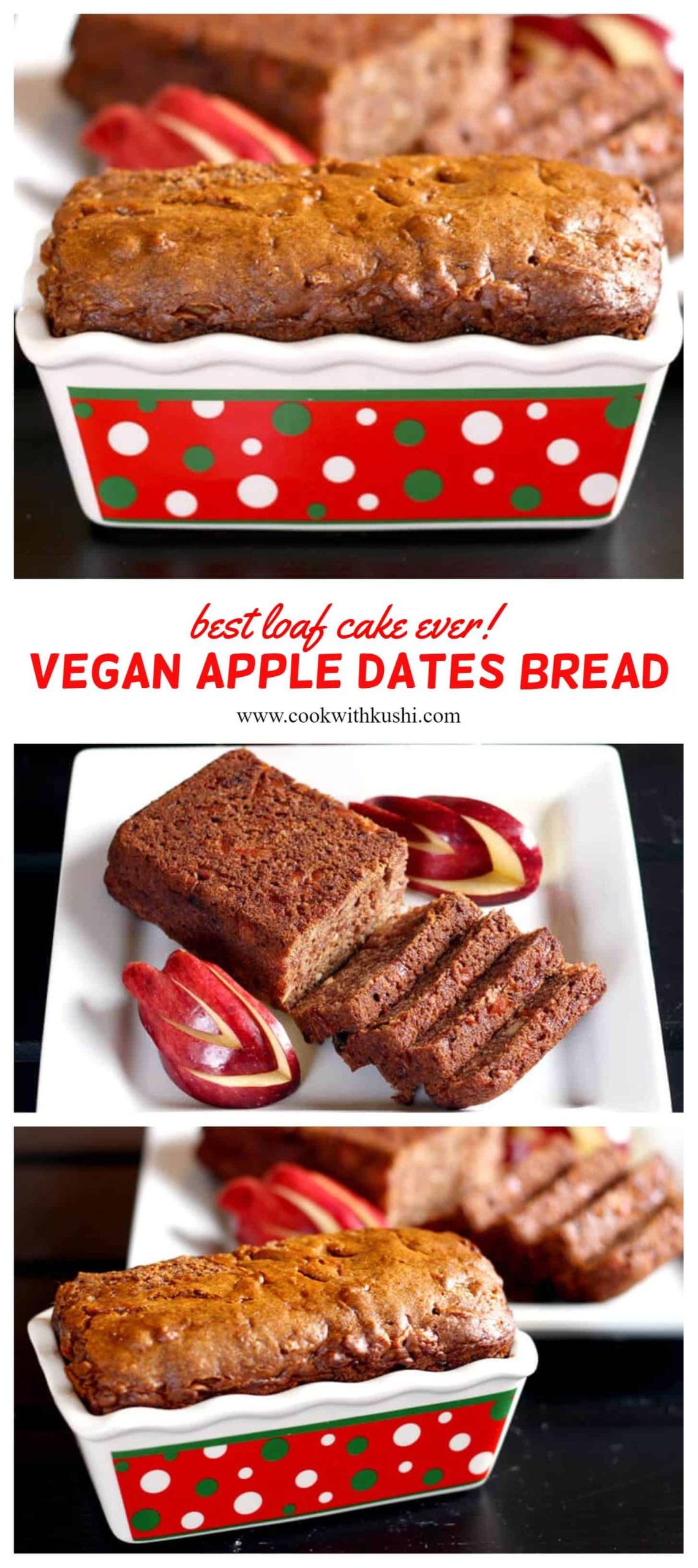Vegan Apple Dates Bread is a soft and moist, super delicious bread or loaf cake recipe prepared using fresh apples, dates and basic ingredients from your kitchen. This is the best, simple and healthy apple cake recipe ever that you are going to make!#applerecipes #appledesserts #applecake #appleloaf