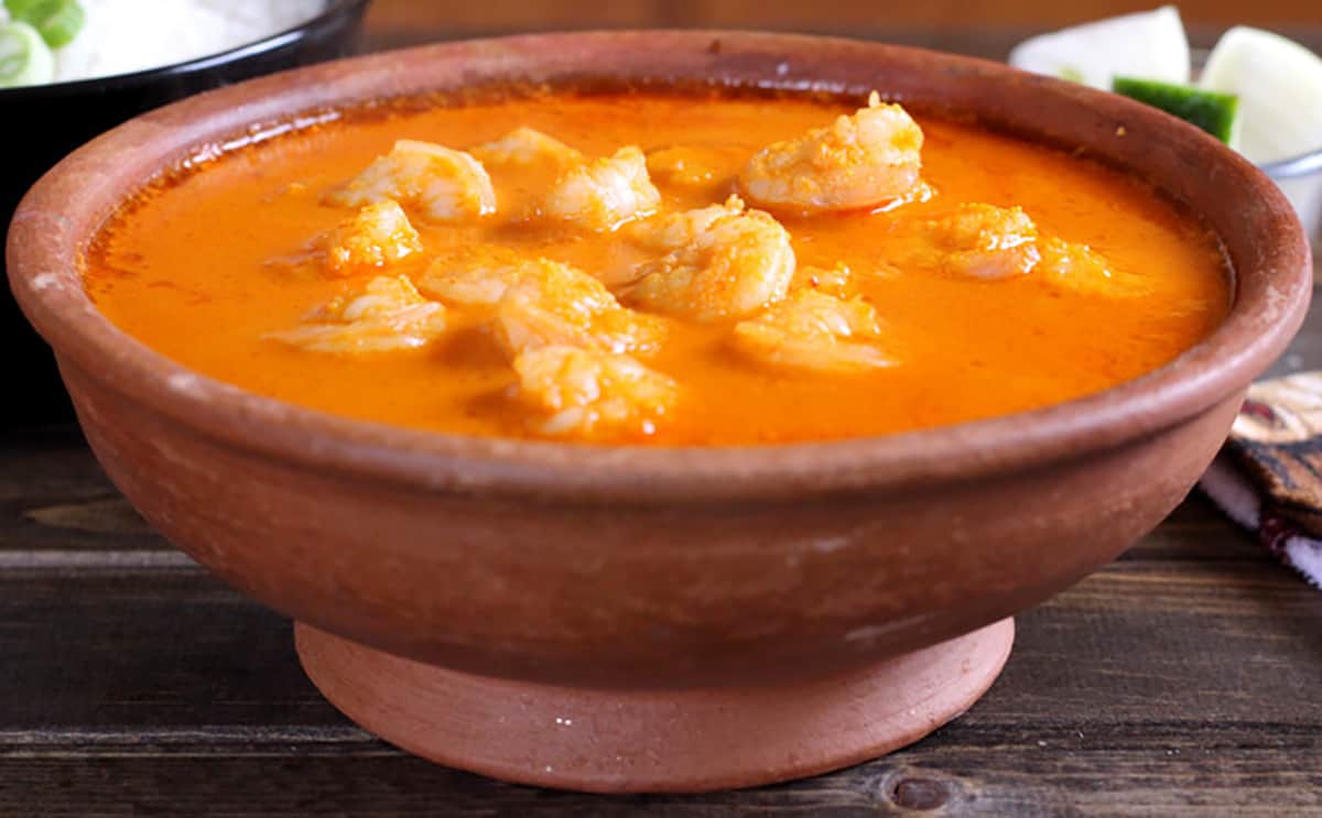 Traditional authentic shrimp curry, prawn curry with coconut base. 