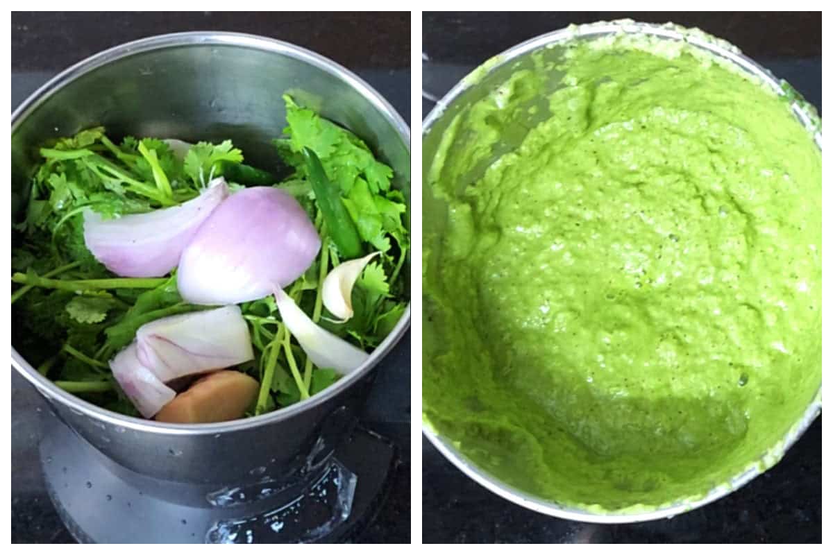 Making of green chutney or South Indian hari chatni recipe.