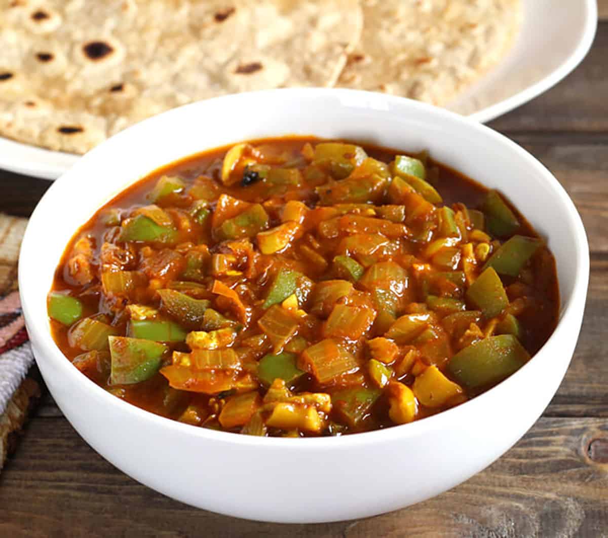 Indian Capsicum curry recipe. Vegetarian side dish for breakfast, lunch and dinner. 