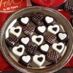 Valentine's Day chocolate recipe, chocolate hearts, homemade heart-shaped chocolate candy.