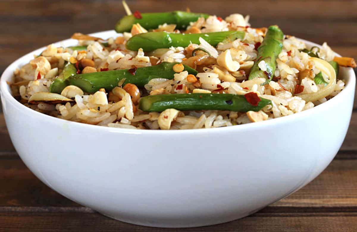 Quick and easy spring favorite asparagus fried rice recipe. 