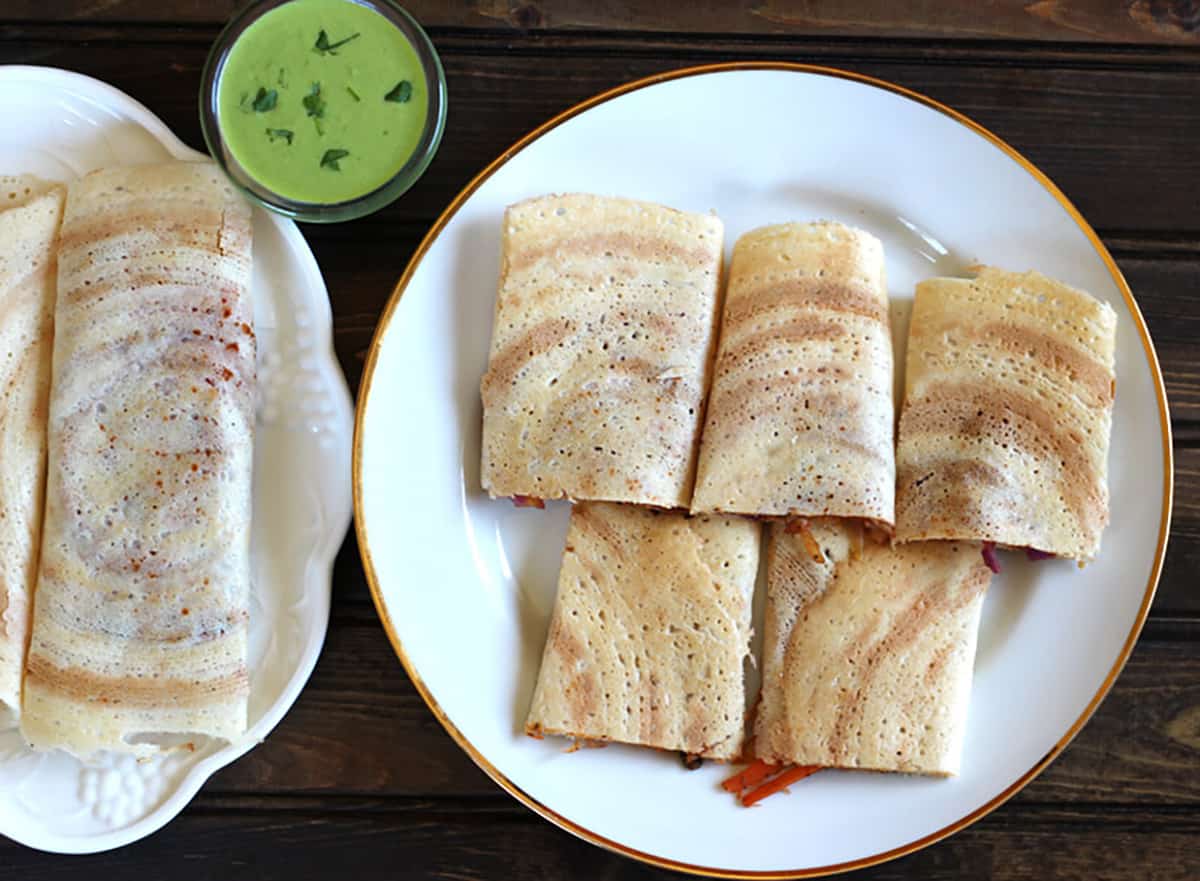 crispy Indian spring dosa recipe served with coconut chutney for breakfast or snack. 