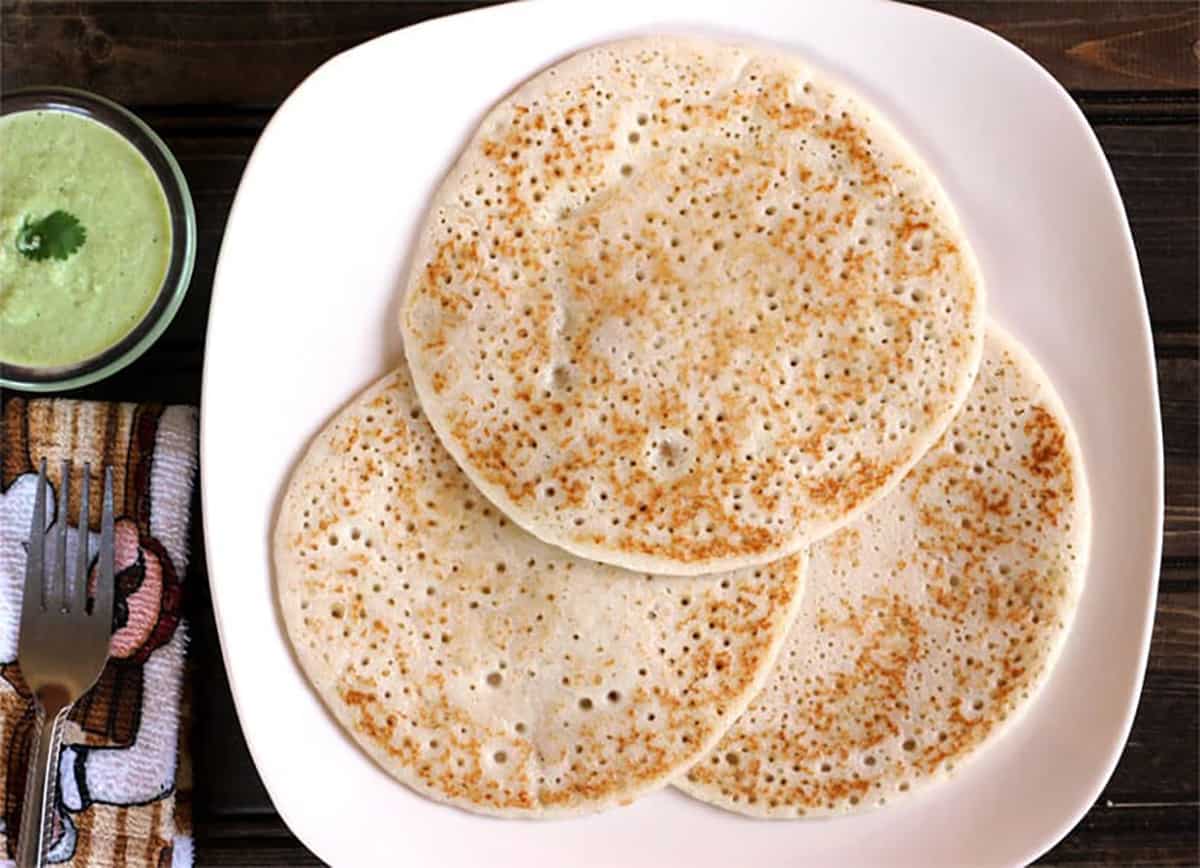 set dosa recipe, sponge dosa, thick and soft dosa served in set of 2 or 3 with chutney for breakfast