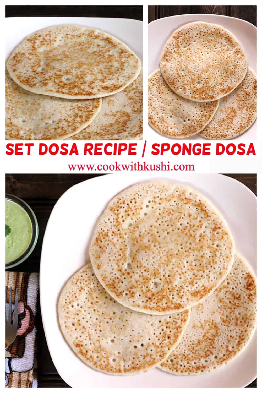traditional South Indian Breakfast - Set dosa or SPonge Dosa served in set of 2 or 3 with chutney 