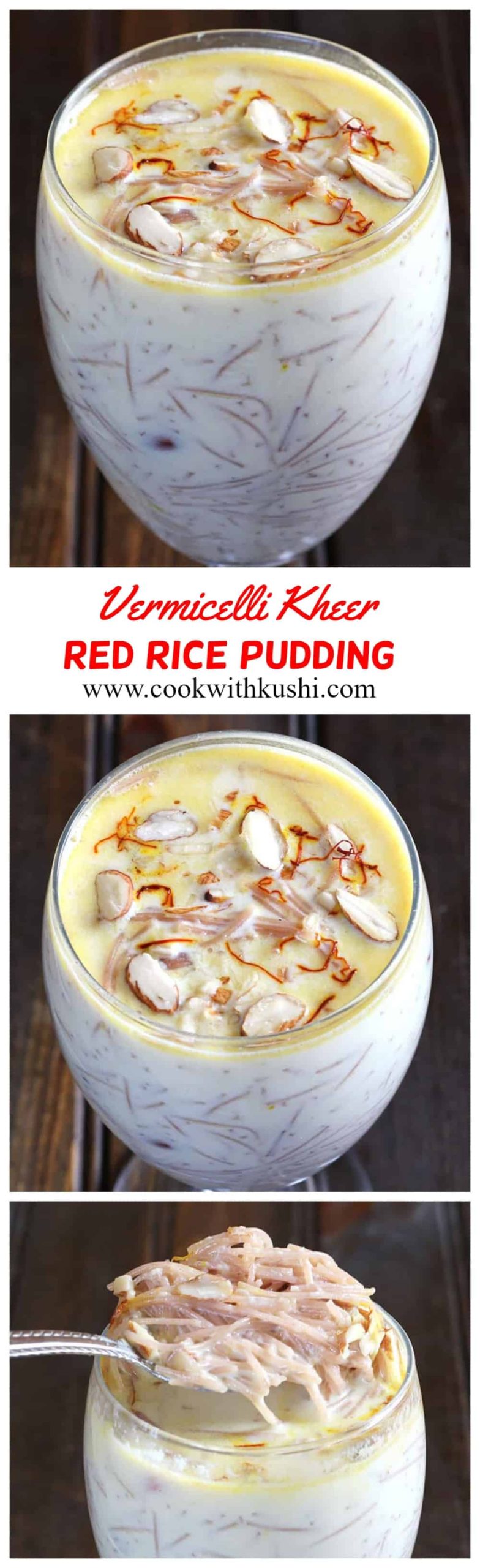 Red Rice Vermicelli Kheer is an easy to make, classic and rich, popular and delicious Indian dessert or sweet prepared in less than 20 minutes. #redrice #vermicelli #kheer #instantpot #ricekheer #instantpotkheer #indiansweets #indiandesserts #payasam #festivalfood