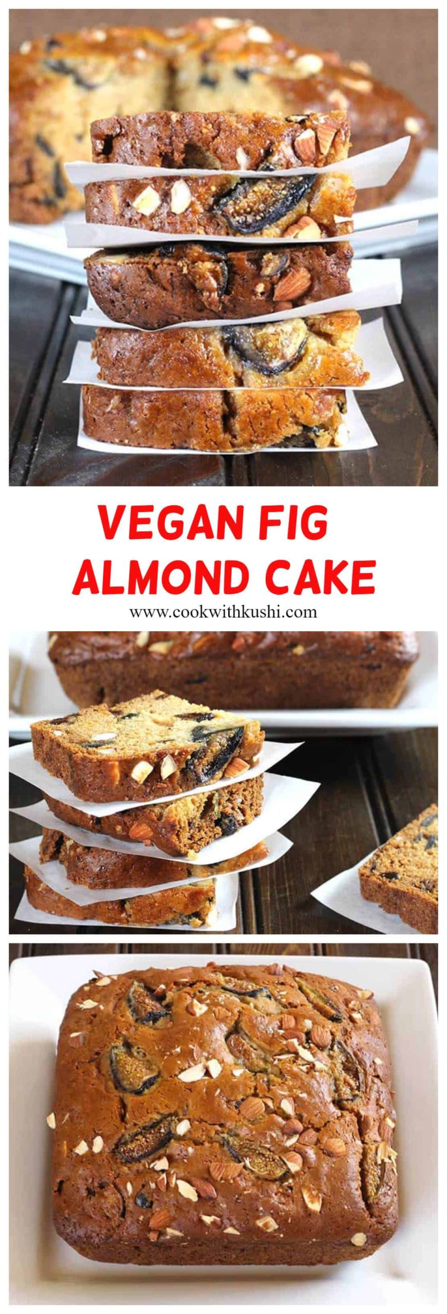 Vegan Fig Almond Cake or Anjeer Badam Cake is a soft and moist, delicious cake perfect for parties and holidays. eggless cake, dairy free cake, dried fig cake, italian fig cake, fresh fig cake, almond loaf cake, anjeer cake, badam cake, vegan desserts for Thanksgiving and Christmas