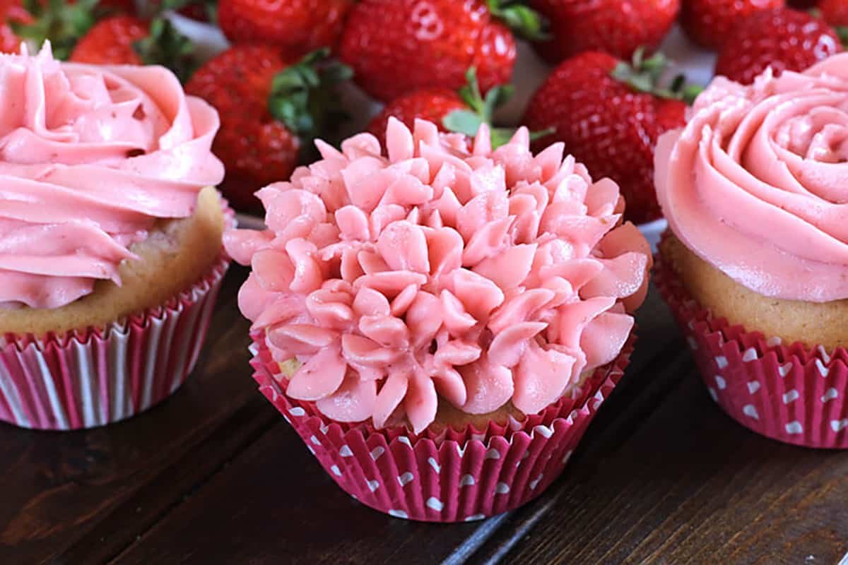 strawberry buttercream frosting for decorating with your favorite nozzle or tip for cupcakes, cakes 
