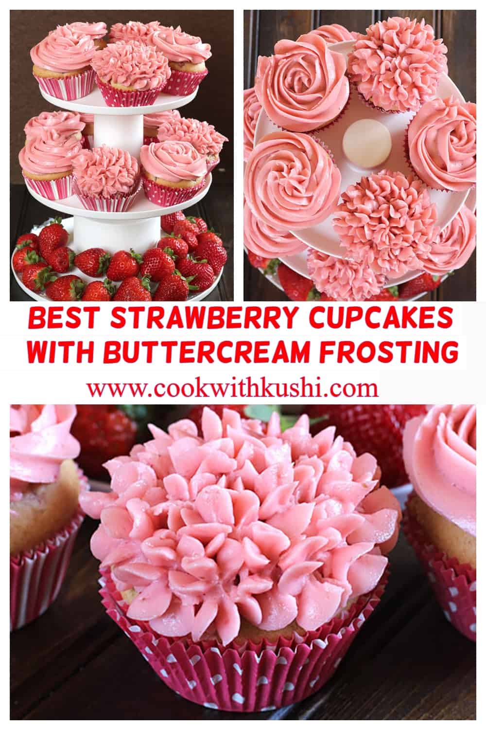 3 different images of best homemade fresh strawberry cakes with buttercream frosting recipe 
