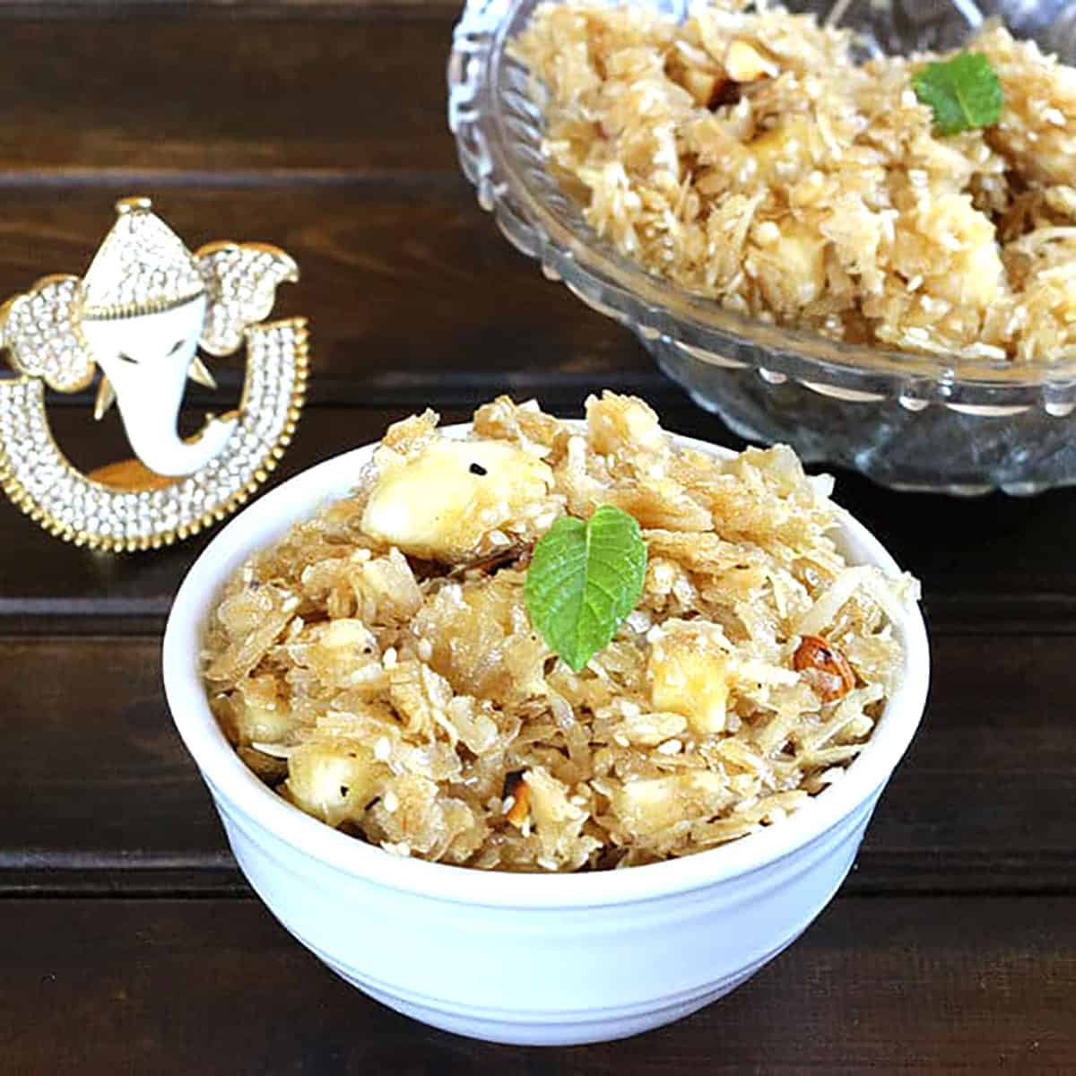 Sweet poha - prasadam and naivedyam recipe for ganesh chaturthi, janmashtami, navratri, diwali, etc. 