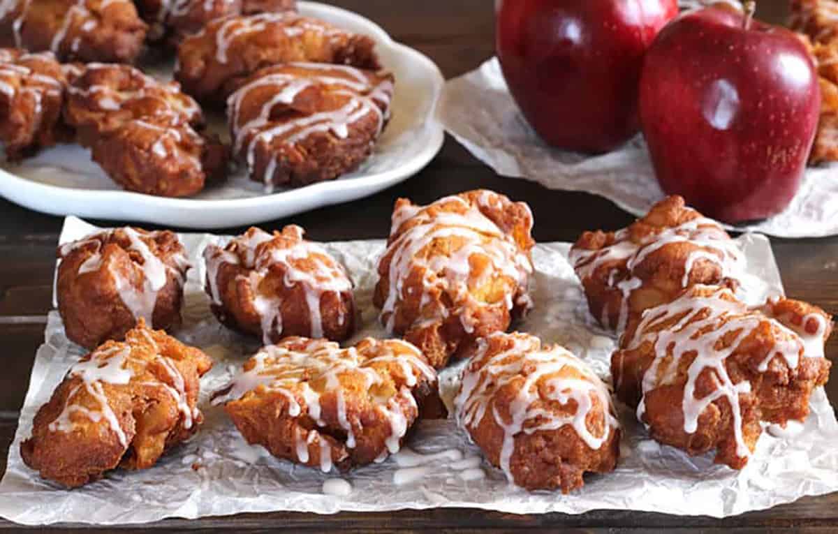 Easy and healthy homemade apple fritters with sugar glaze. 
