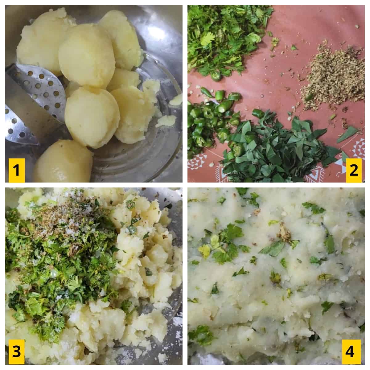 Make the spiced filling for potato vada or batata bonda.