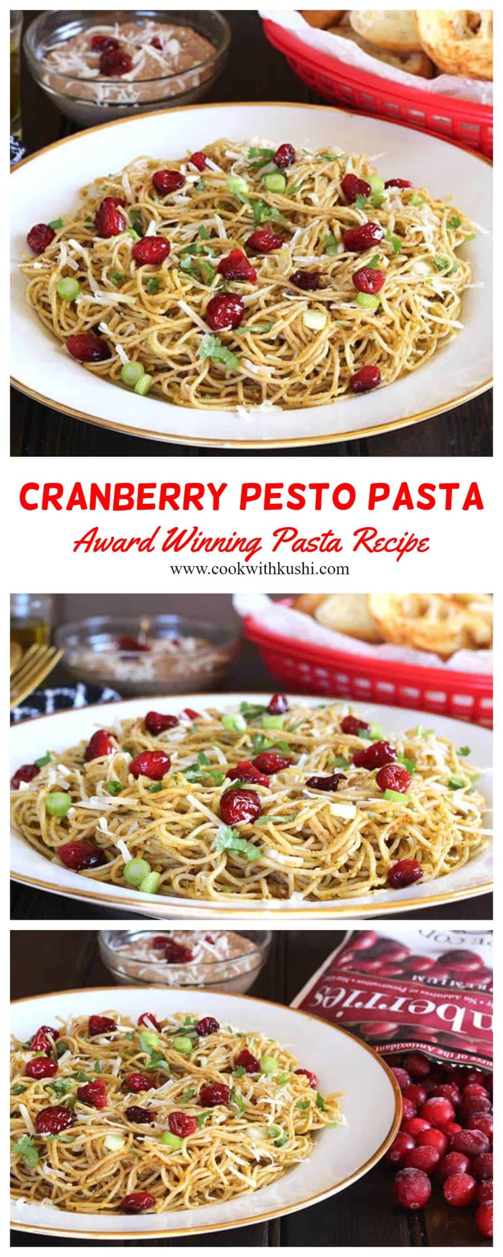 Cranberry Pesto Pasta is easy to make, rich and irresistibly delicious, flavorful pasta dish prepared using fresh homemade pesto and pasta of your choice in less than 30 minutes. This is one of the best and unique  cranberry recipe you should try for Thanksgiving or Christmas dinner. #cranberries #frozencranberryrecipes #thanksgivingcranberry #christmasdinner