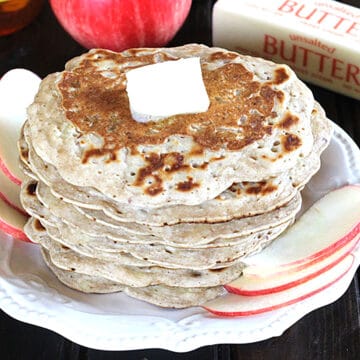 Best apple pancakes (healthy, vegan, easy). Apple cinnamon pancakes with apple butter, without eggs.