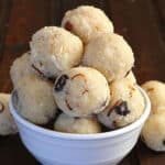 Stack of easy rava laddu (traditional Indian sweet recipe - rava coconut ladoo or suji ladoo).