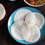 Dosa made with brown rice on a plate served with best veg kurma (korma).