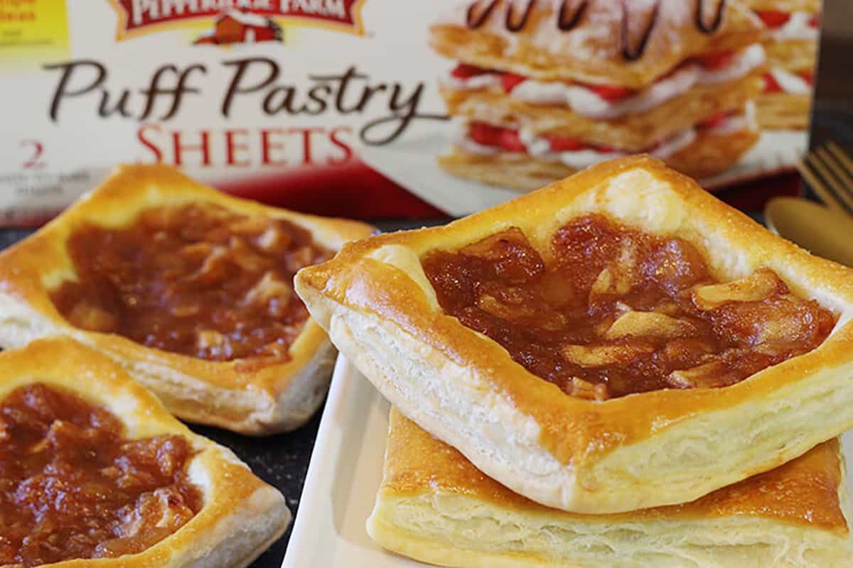 flaky apple tarts with pepperidge farm puff pastry sheets. 