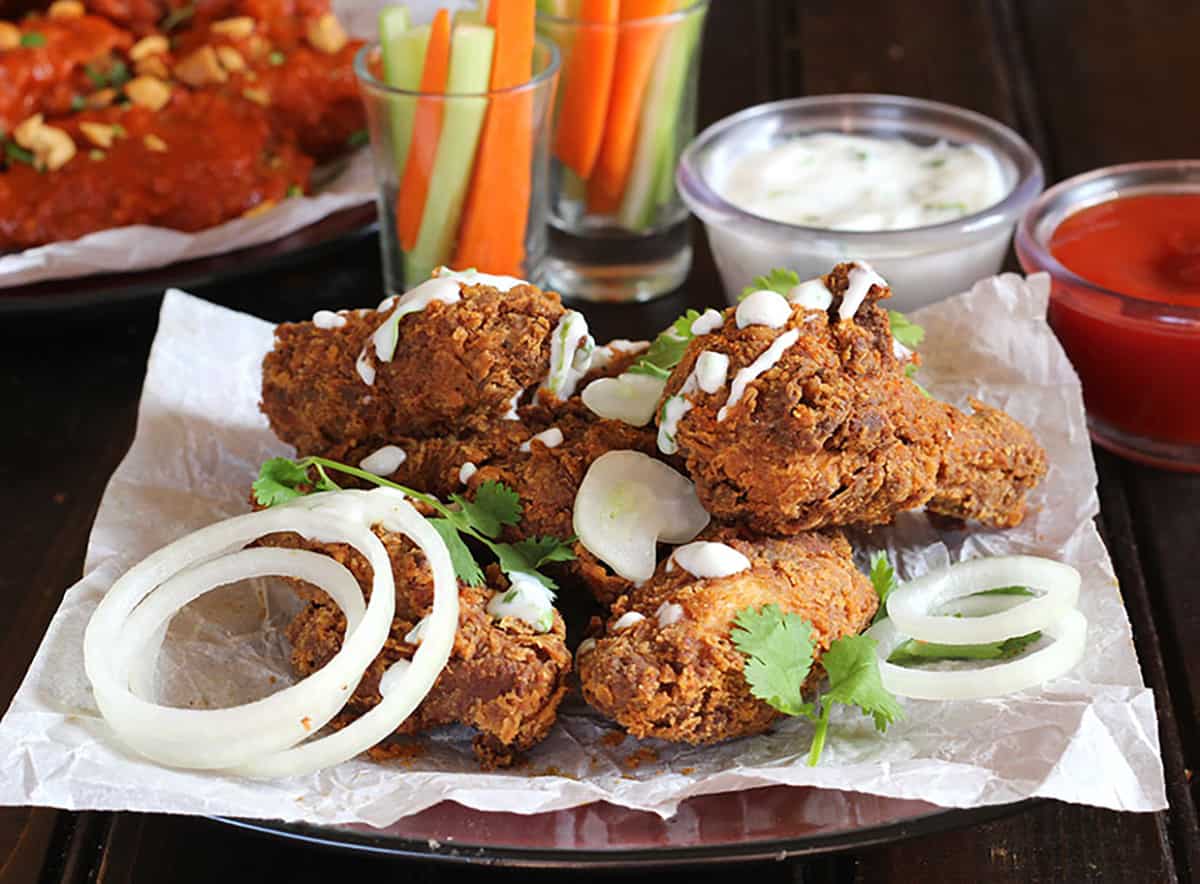 how to make crispy fried chicken wings at home, Indian style tandoori flavored 