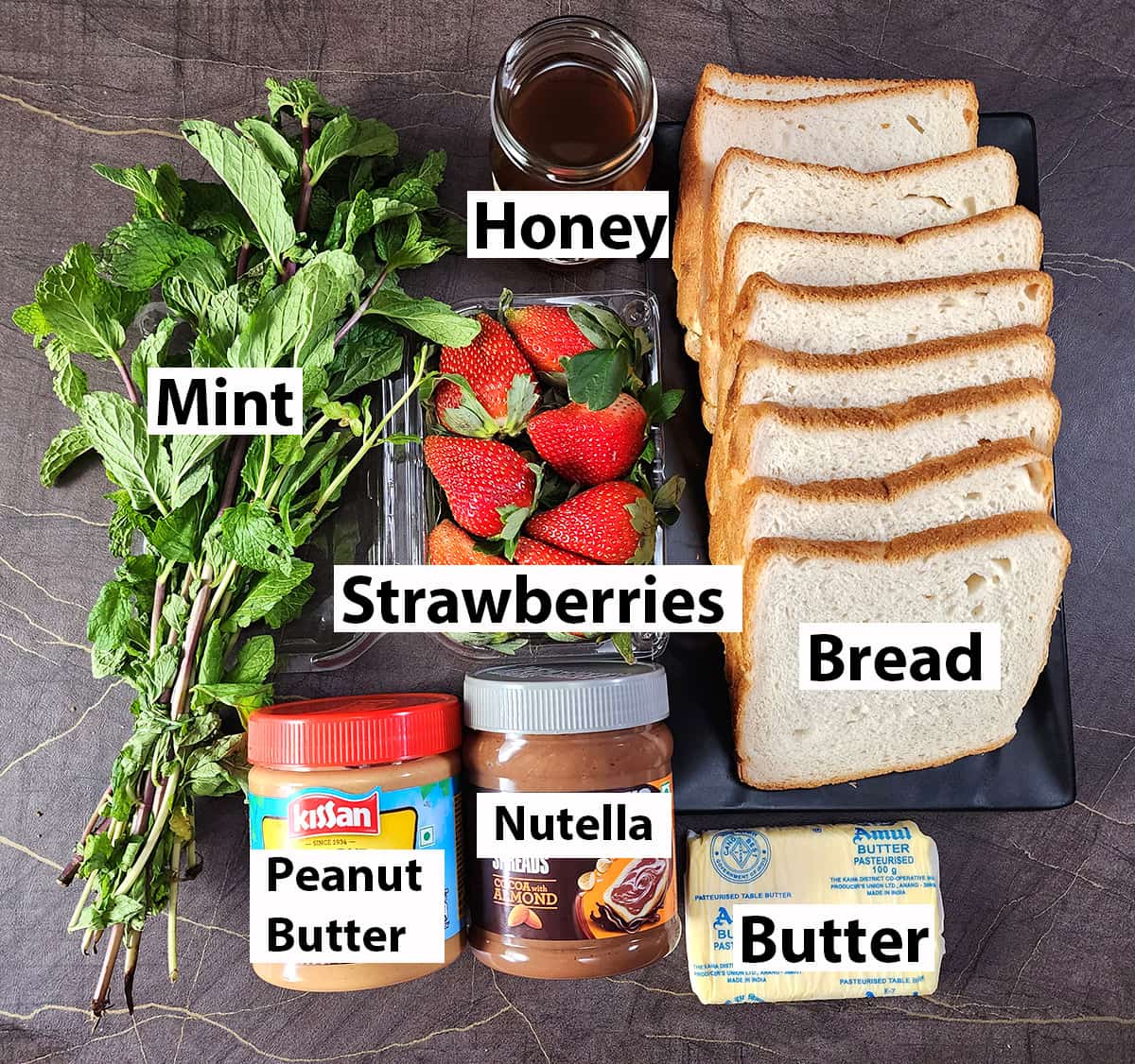 Ingredients for strawberry toast