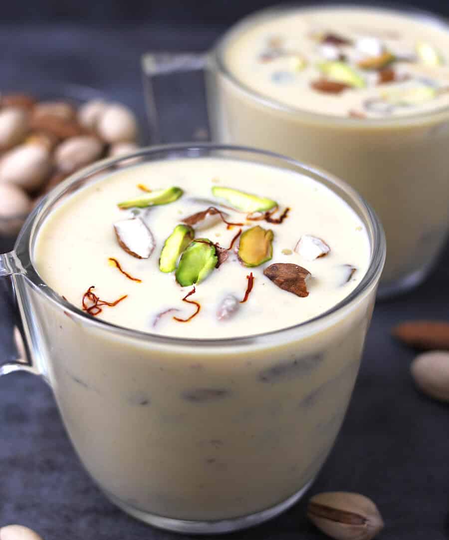 Basundi, Thick flavored sweetened milk for diwali, navratri, holi, ram navami, janmahastami, ganesh chaturthi