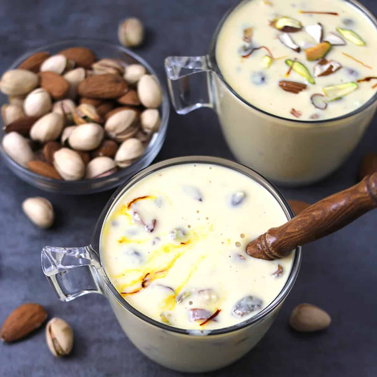 Basundi Indian sweet or dessert made with milk, condensed milk and flavored with cardamom, kesar. 