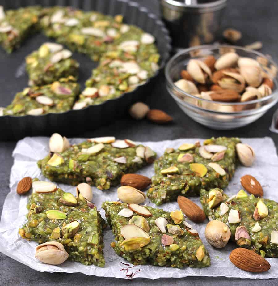 Desserts and Sweets Recipes / Best Indian Sweets / Diwali Sweets / Gluten Free Sweets / Badam Burfi / Badam Barfi / Pista Burfi / Badam Pista Burfi / kaju Katli / Almond Pistachios Fudge