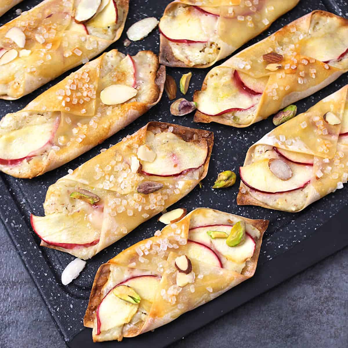 Apple cream cheese danish with wonton wrappers - easy breakfast,  snack or dessert with apples. 