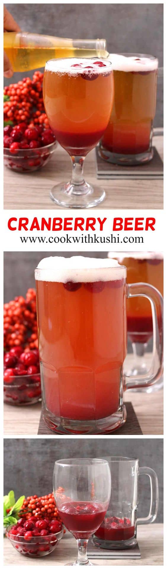 Cranberry beer in a beer mug.