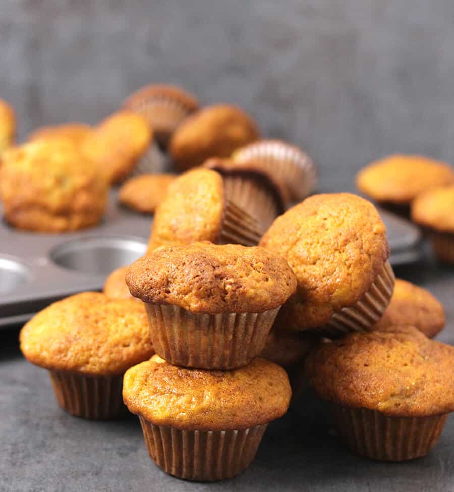 Traditional old fashioned banana muffins, banana bread, banana cupcakes