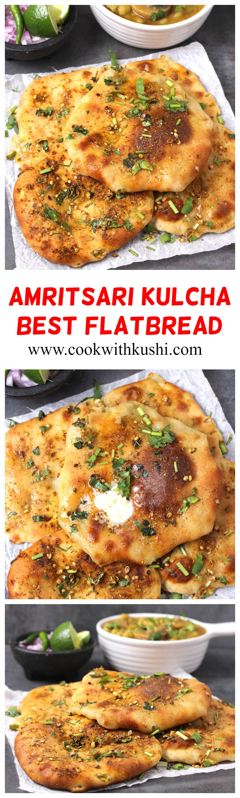 Amritsari Kulcha (Potato Kukcha or Naan) is a delicious flatbread that is crispy on the outside with melt in mouth texture from the inside and topped with aromatic spices. This is one of the best stuffed flat bread that you should not miss to try out.