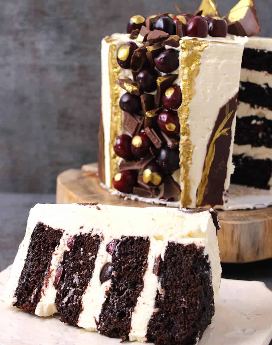 Black forest fault line cake with buttercream frosting for christmas, desserts for thanksgiving, holiday, christmas