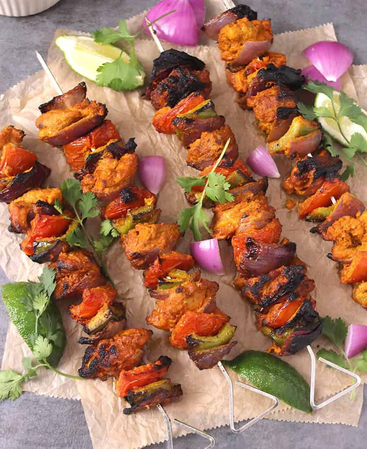 Chicken Tikka Recipe | Tandoori Chicken Tikka Kebab | Grilled Chicken Skewers.