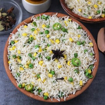 Perfectly cooked fluffy ghee rice for vegetarian lunch and dinner, lunch box