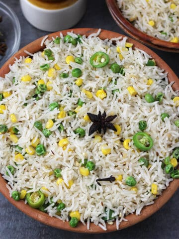 Perfectly cooked fluffy ghee rice for vegetarian lunch and dinner, lunch box