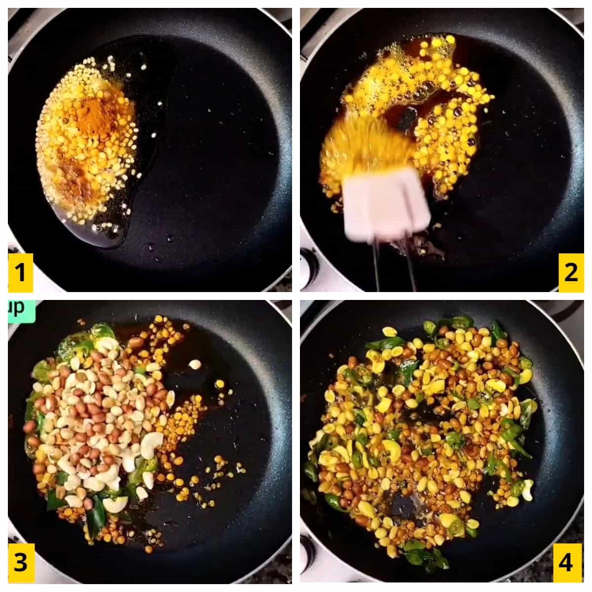 Making of temple style chitranna or lemon rice at home.