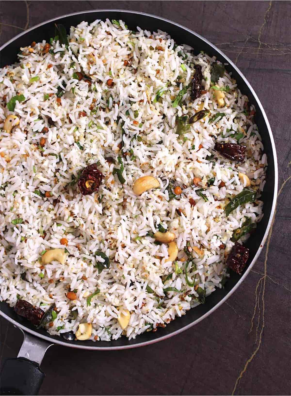 One pot or pan basmati vegan coconut rice (thengai sadam) for the lunchbox, dinner, and lunch. 