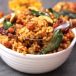 Traditional and authentic South Indian Puliyogare (pulihora, puliyodharai, tamarind rice).