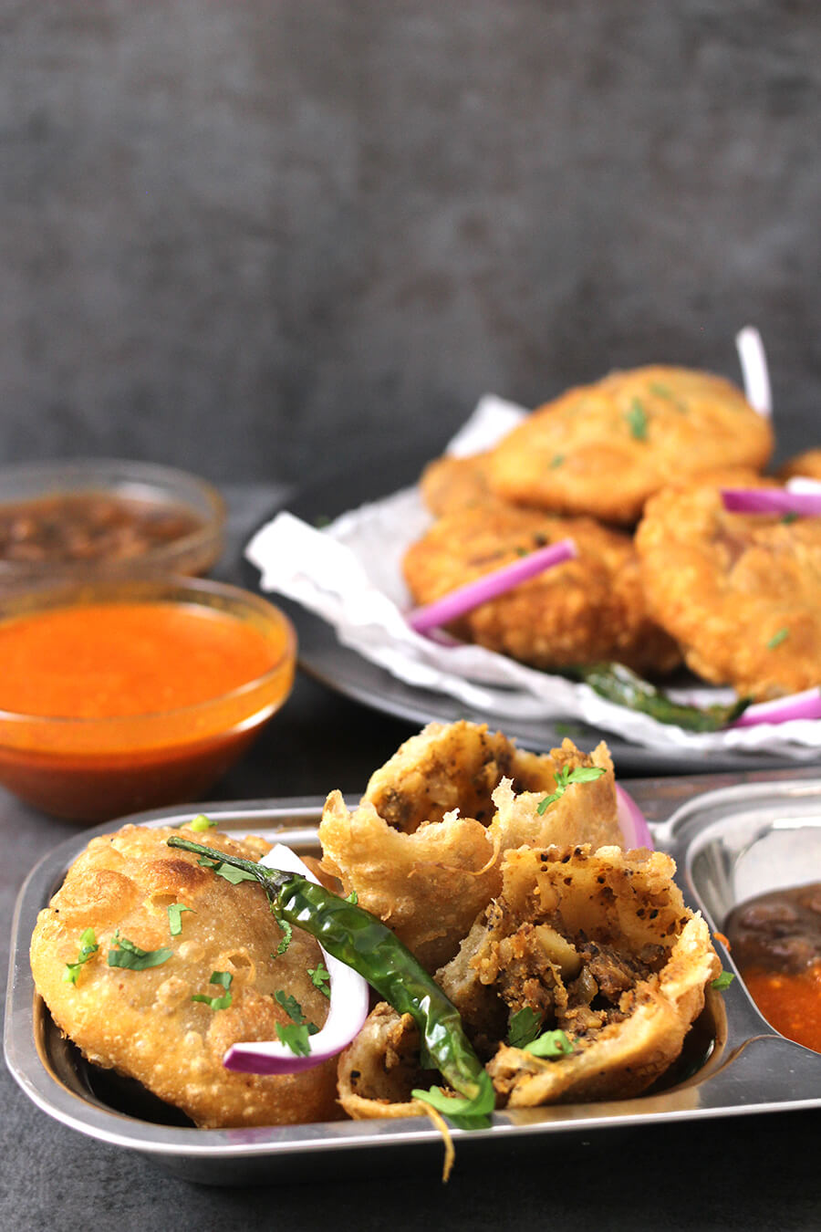 Aloo Pyaz Kachori / Onion Potato Dumplings / ALoo Ki Kachori / Pyaz Ki Kachori / Raj Kachori / Matar Kachori / Khasta Kachori / Dal Kachori / Chutney for Chaats / Indian Chaat / Indian Street Food / Diwali Snacks / Diwali Party ideas / Indian Snacks / Mashed Potato Dumplings / Vegan Snacks / Fried Snacks / Popular Indian Food / North Indian Food / Holi recipes / Diwali recipes/ Papdi Chaat